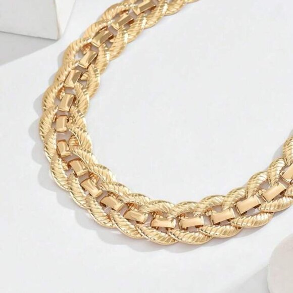 18K Gold Filled Braided Chunky Chain Choker Necklace - Picture 3 of 4